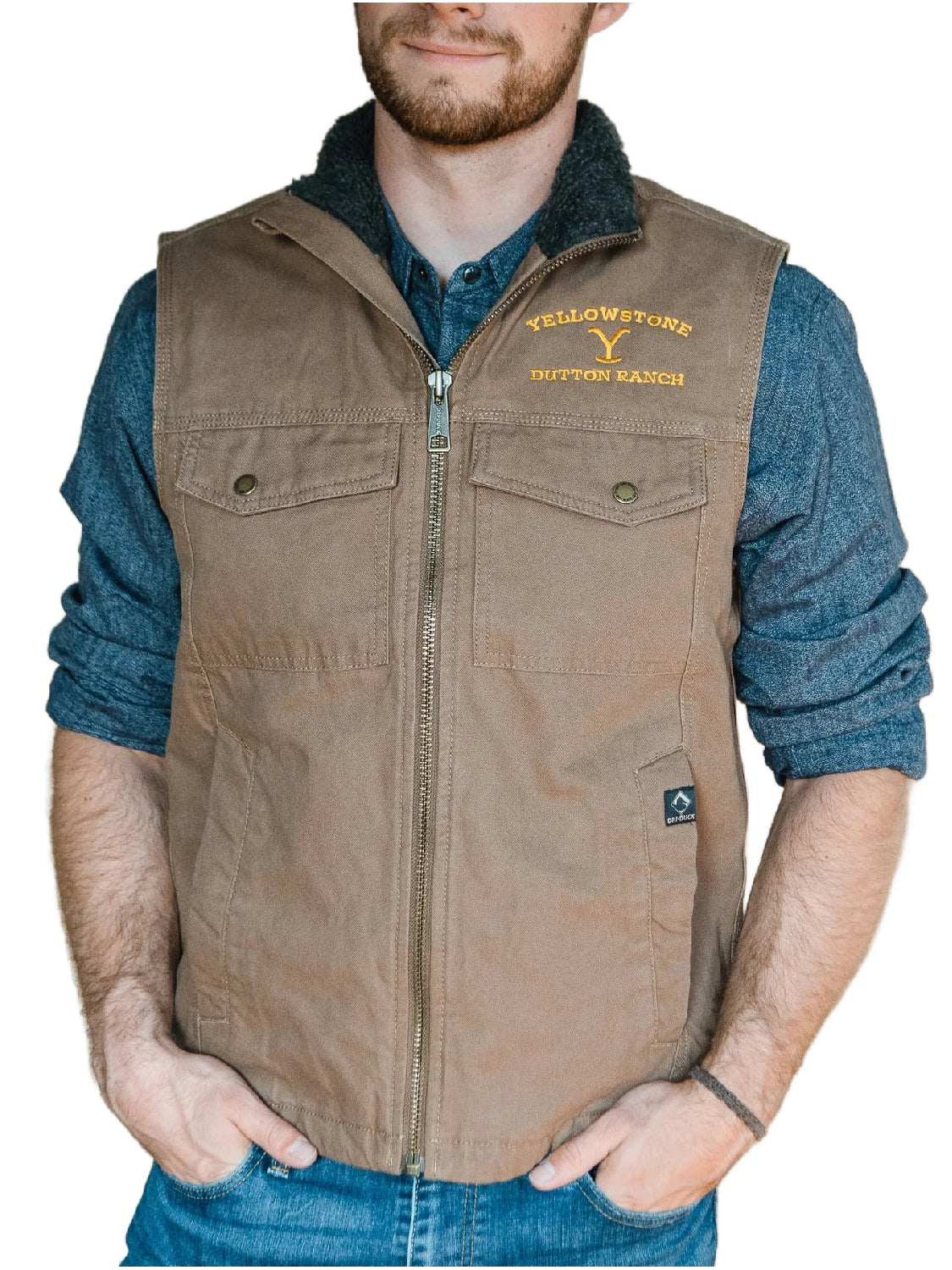 John Dutton Yellowstone Vest | Ranch Logo Tan Brown Cotton Vest