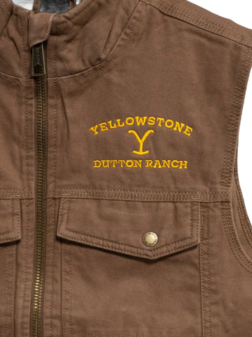 John Dutton Yellowstone Vest | Ranch Logo Tan Brown Cotton Vest