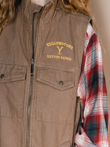 John Dutton Yellowstone Vest | Ranch Logo Tan Brown Cotton Vest