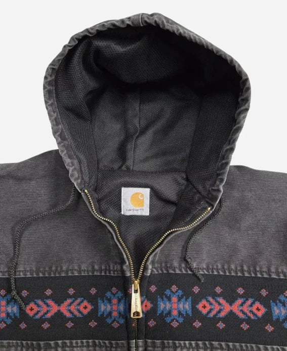 Vintage Carhartt Aztec Black Hooded Cotton Blend Jacket