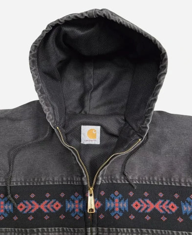 Vintage Carhartt Aztec Black Hooded Cotton Blend Jacket