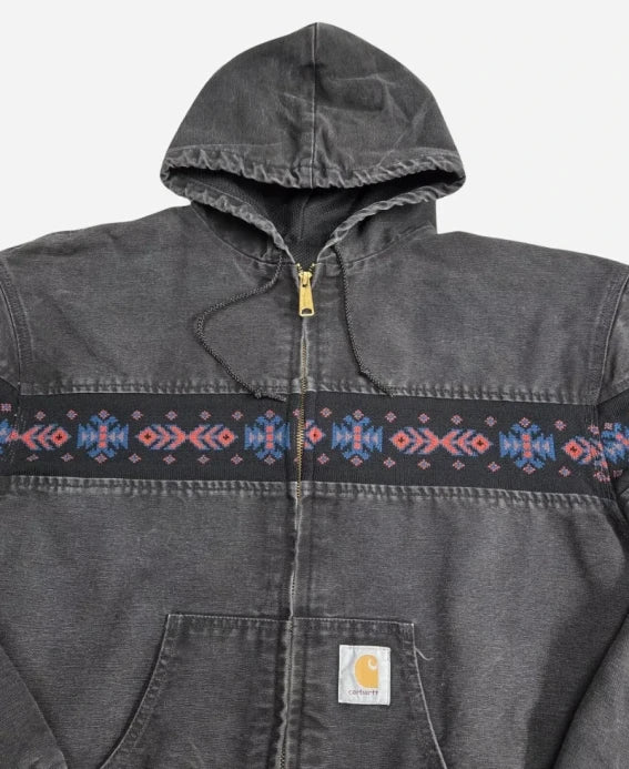 Vintage Carhartt Aztec Black Hooded Cotton Blend Jacket