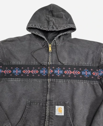 Vintage Carhartt Aztec Black Hooded Cotton Blend Jacket