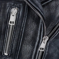 Vintage Distressed Black D Pockets Biker Leather Jacket