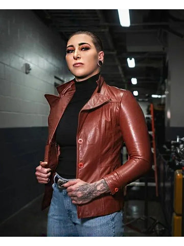 WWE RHEA RIPLEY BROWN LEATHER JACKET