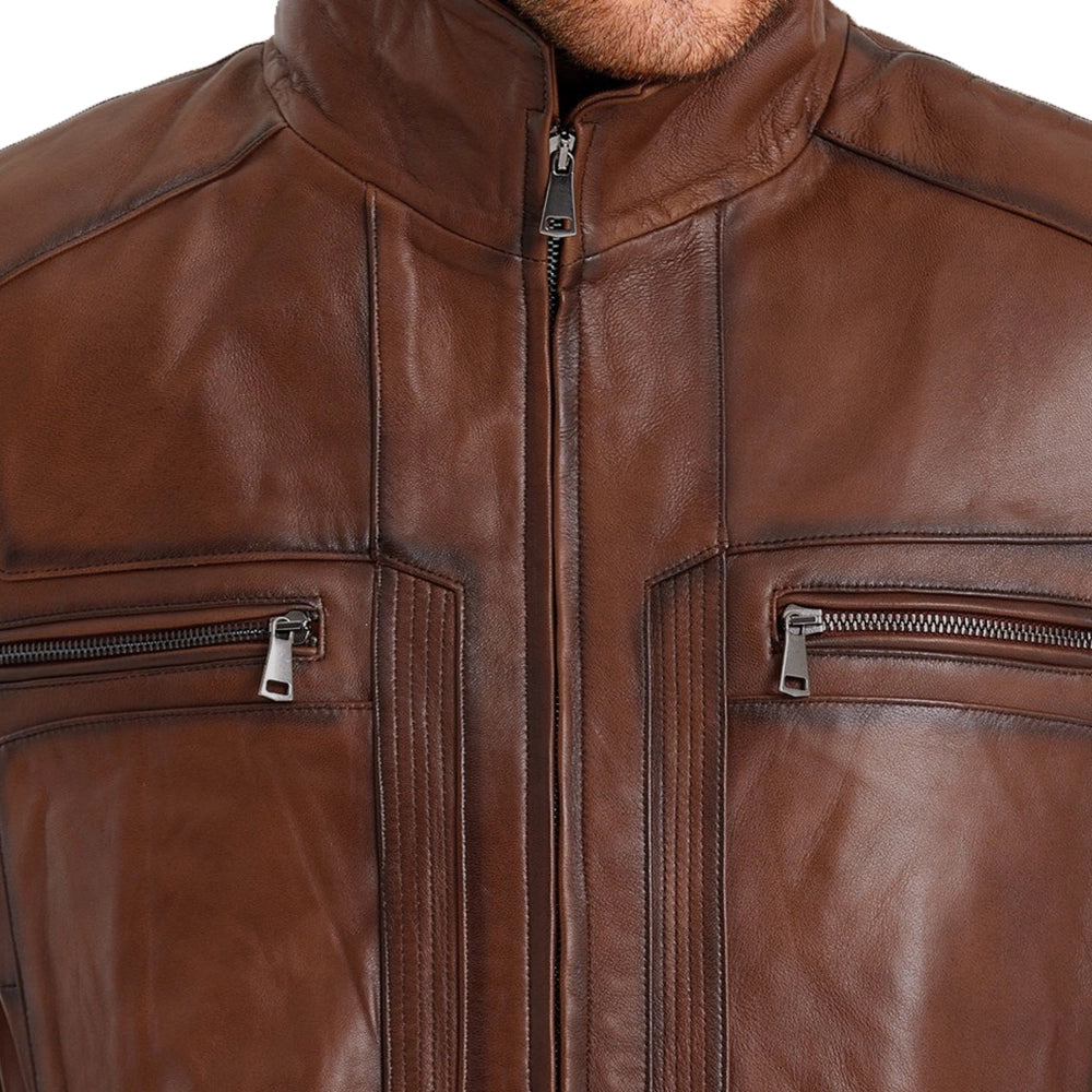 Bomber Brown Leather Jacket For Mens