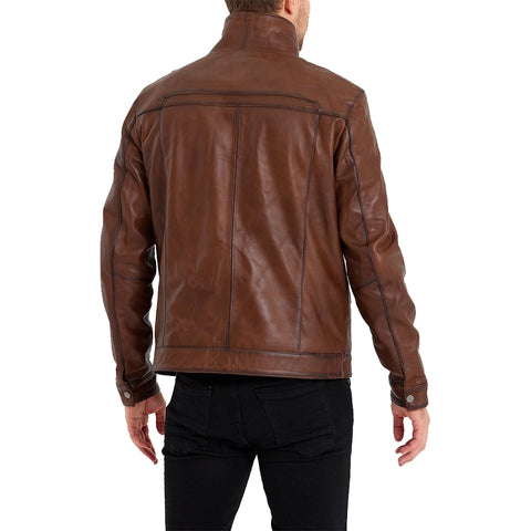 Bomber Brown Leather Jacket For Mens