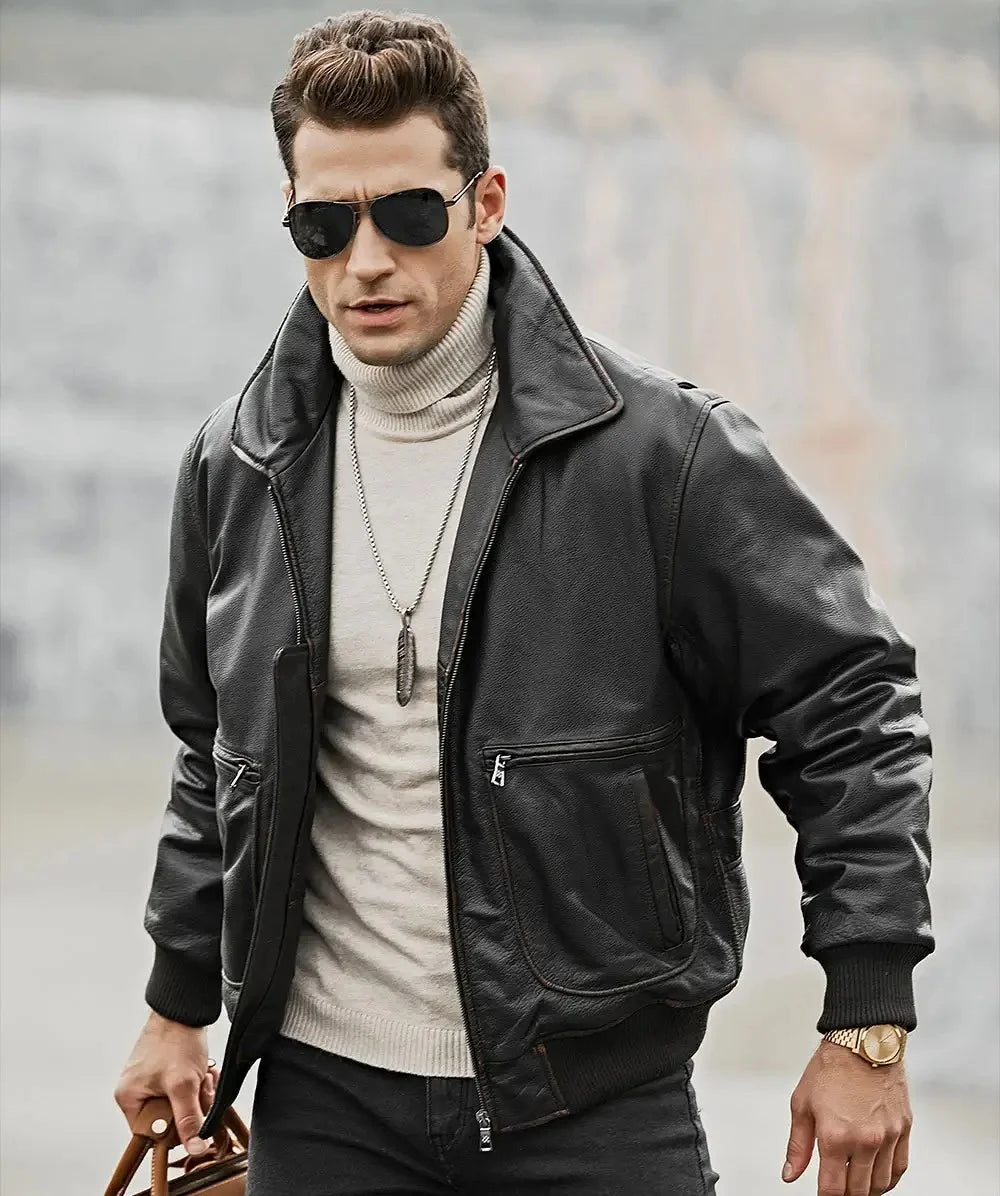 Weston Black Flight Jacket | Genuine Cowhide Leather Jacket