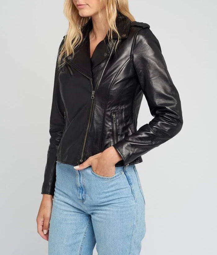 Ella Biker Asymmetrical Leather Jacket for Women