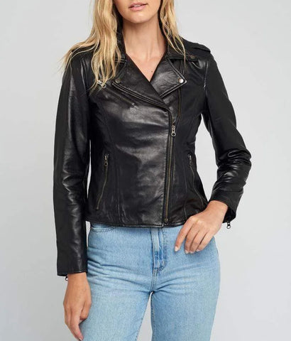 Ella Biker Asymmetrical Leather Jacket for Women