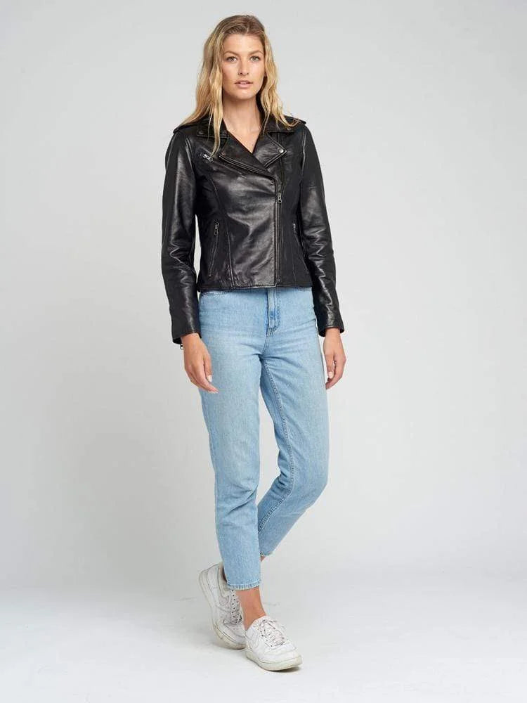 Ella Biker Asymmetrical Leather Jacket for Women