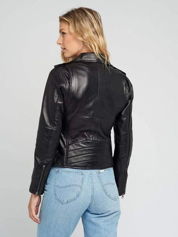 Ella Biker Asymmetrical Leather Jacket for Women