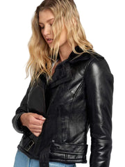 Black Shearling Jacket Womens With Fur Lining