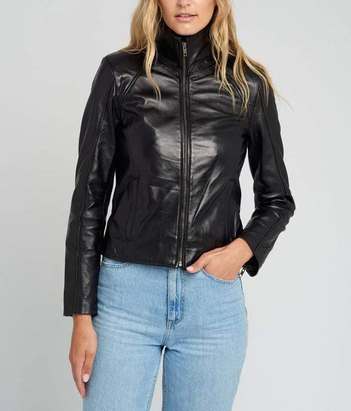 Vintage Black Leather Jacket for Women