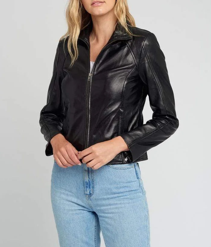 Vintage Black Leather Jacket for Women