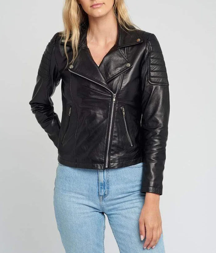 Vintage Black Leather Jacket for Women | Moto Hardware Jacket