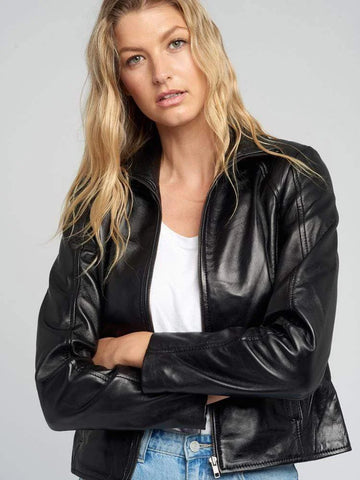 Vintage Black Leather Jacket for Women