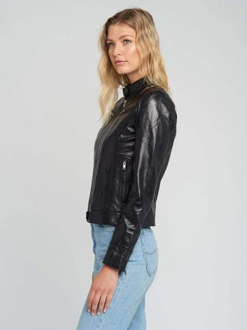 Black Leather Motorcycle Jacket for Women