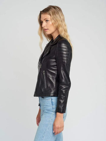 Vintage Black Leather Jacket for Women | Moto Hardware Jacket