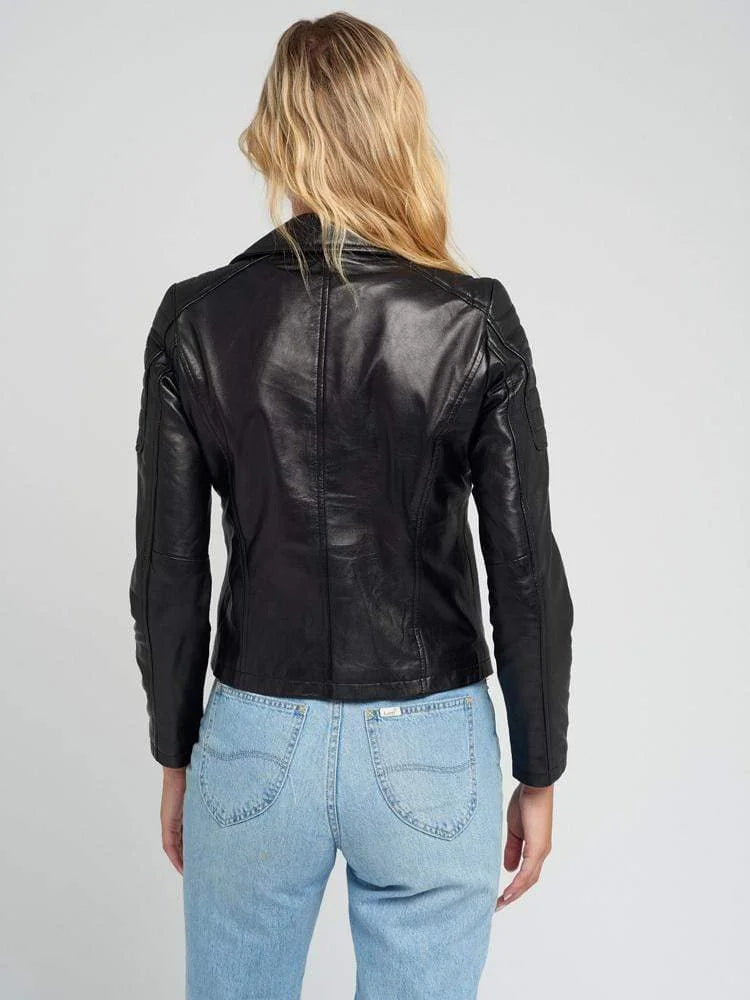 Vintage Black Leather Jacket for Women | Moto Hardware Jacket