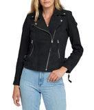 Casual Liza Black Suede Leather Jacket | Double Breasted Biker Jacket