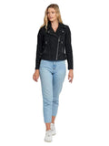 Casual Liza Black Suede Leather Jacket | Double Breasted Biker Jacket