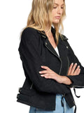 Casual Liza Black Suede Leather Jacket | Double Breasted Biker Jacket
