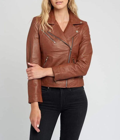 Casual Liza Brown Leather Jacket Womens | Double Breasted Biker Jacket