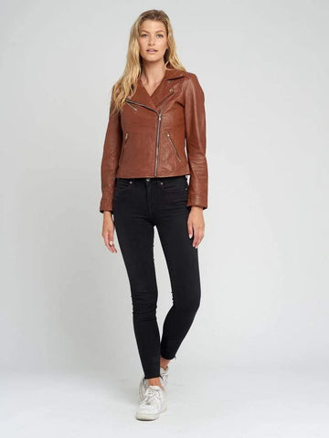 Casual Liza Brown Leather Jacket Womens | Double Breasted Biker Jacket