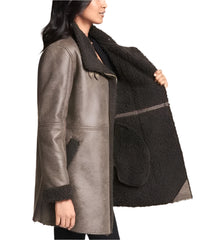 Women Asymmetrical Shearling Leather Coat