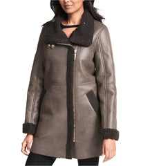 Women Asymmetrical Shearling Leather Coat