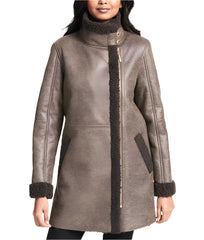 Women Asymmetrical Shearling Leather Coat