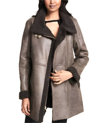 Women Asymmetrical Shearling Leather Coat