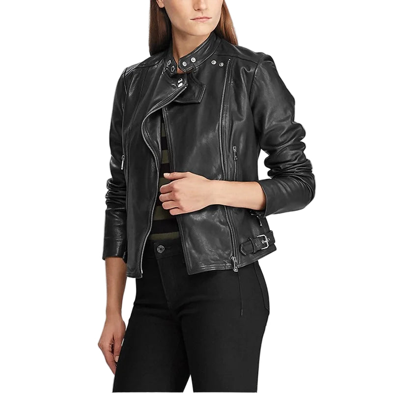 Women Cafe Racer Western Wear Leather Jacket