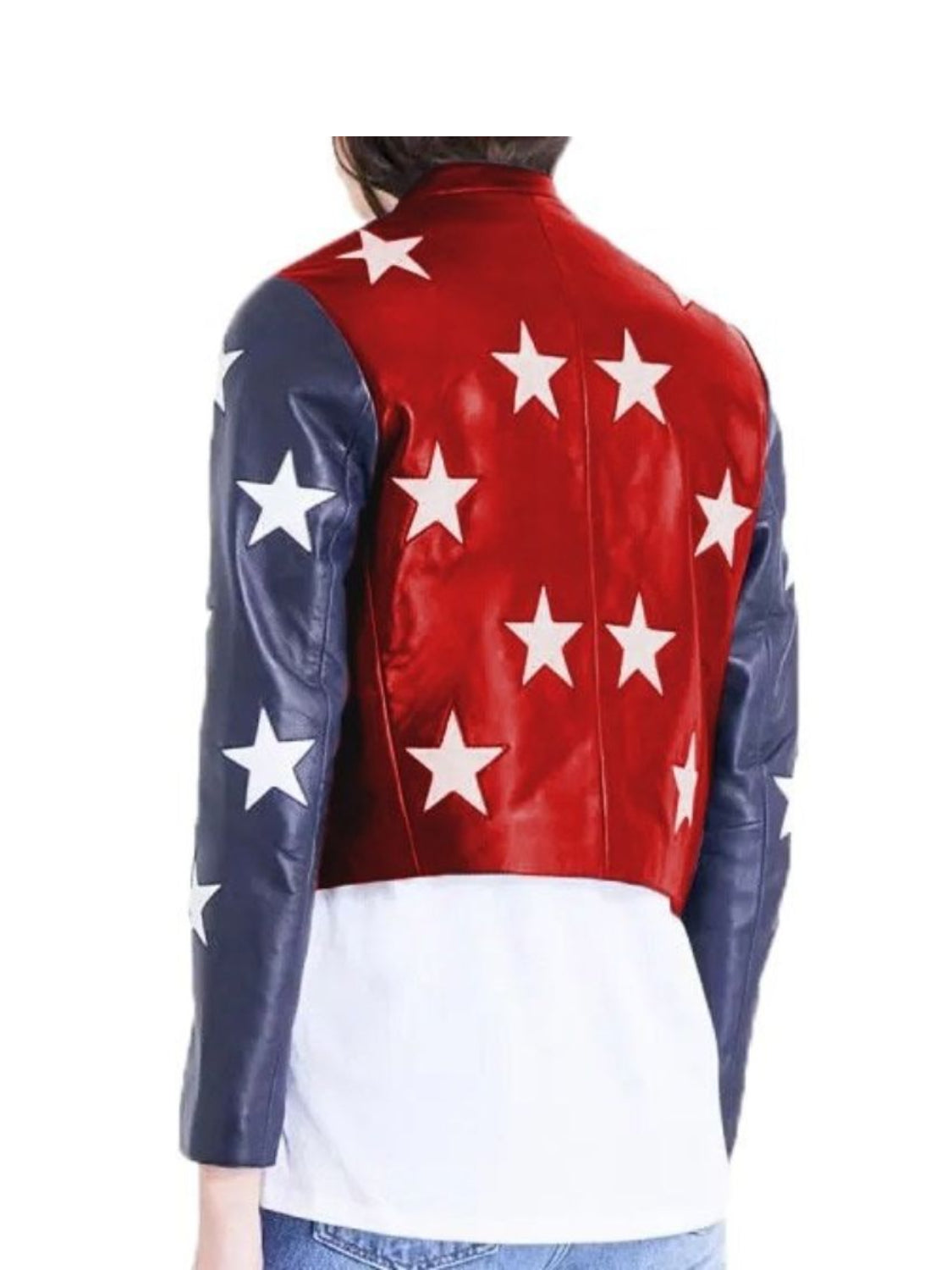 4th July Flag & Stars Cropped Leather Jacket Womens