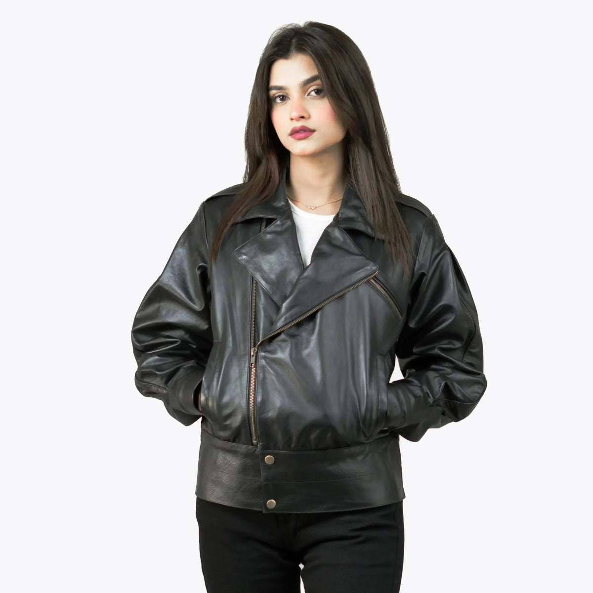 Black Leather Biker Jacket Womens | Double Breasted Leather Jacket