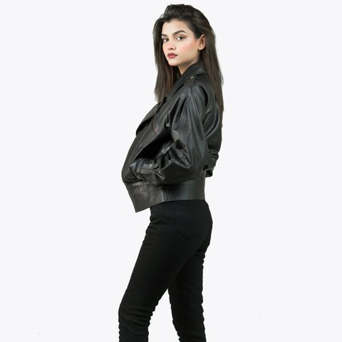 Black Leather Biker Jacket Womens | Double Breasted Leather Jacket