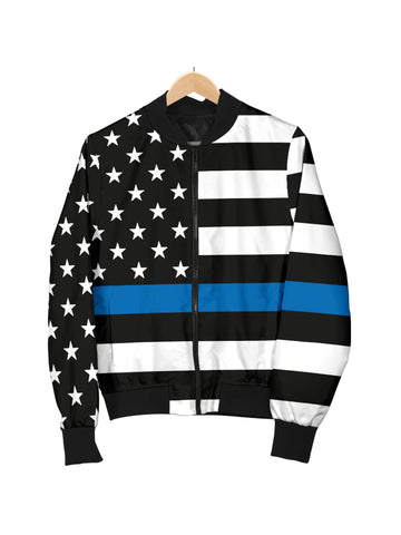 American Flag & Stars Blue Bomber Jacket Womens