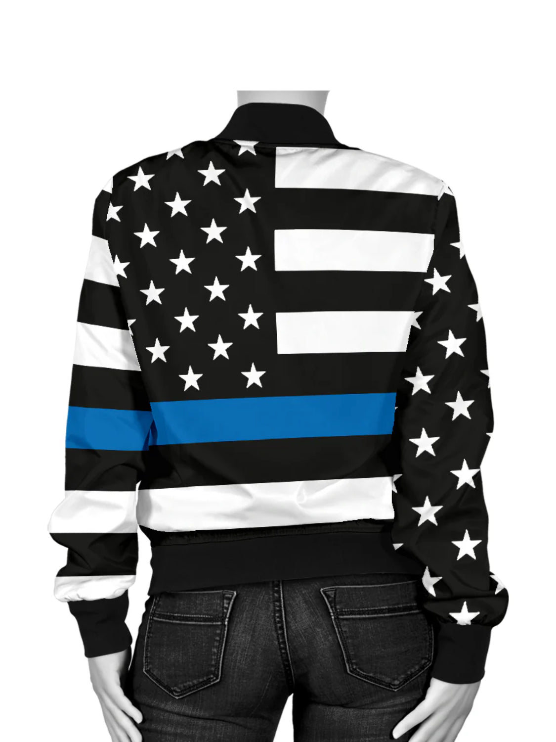 American Flag & Stars Blue Bomber Jacket Womens