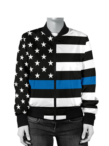 American Flag & Stars Blue Bomber Jacket Womens