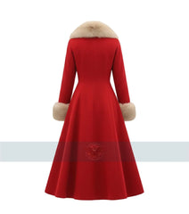 Womens Wonderland Inpired Christmas Winter Red Wool Trench Coat