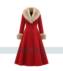 Womens Wonderland Inpired Christmas Winter Red Wool Trench Coat