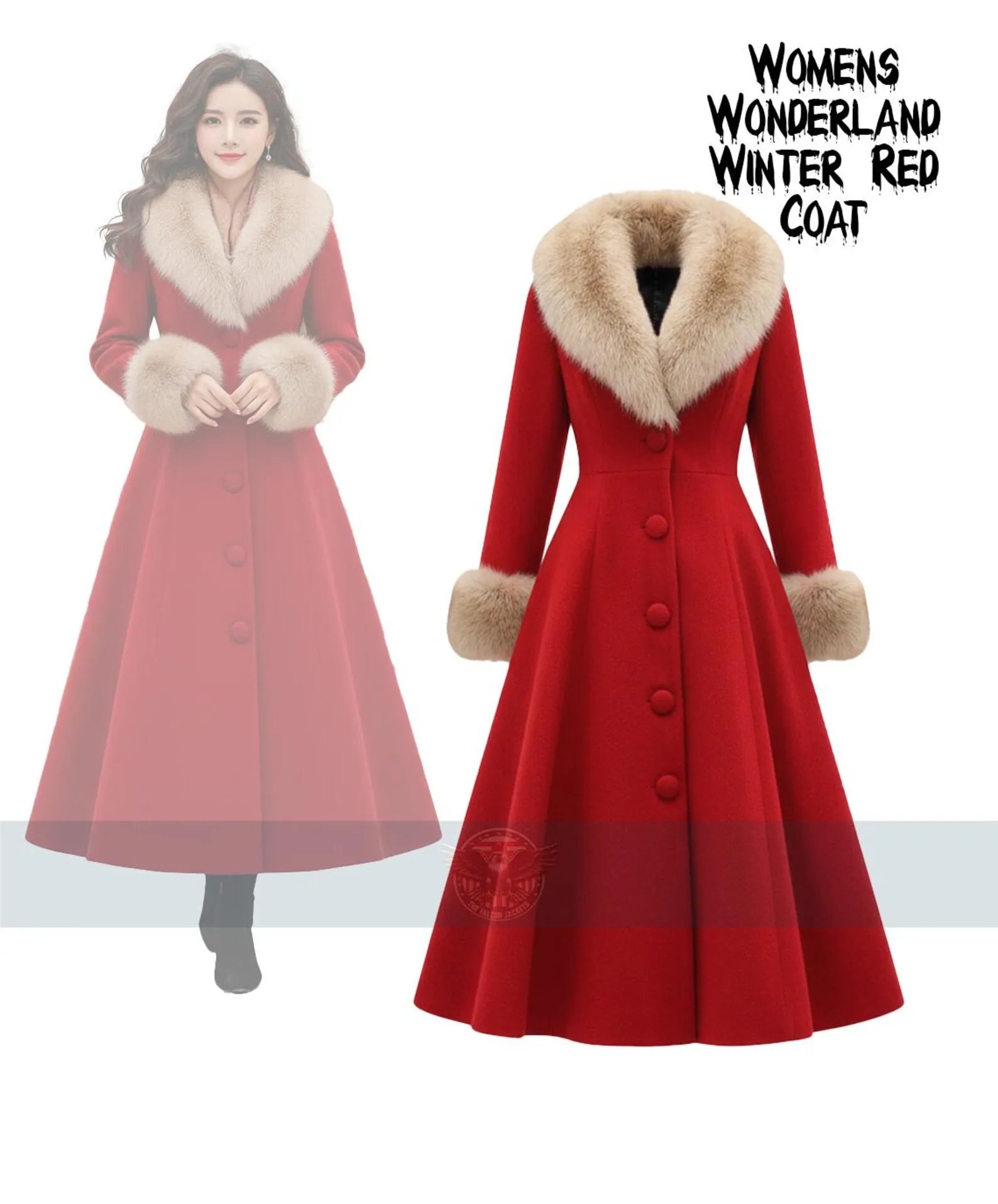 Womens Wonderland Inpired Christmas Winter Red Wool Trench Coat