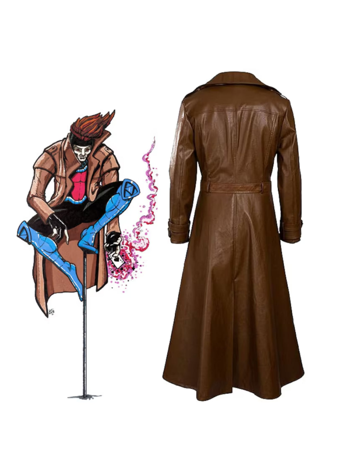 X-Men Gambit Cosplay Brown Leather Trench Coat