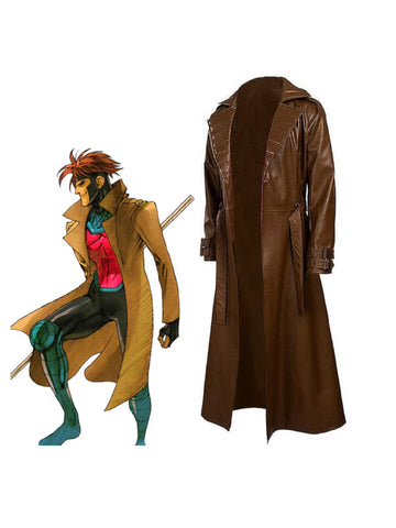 X-Men Gambit Cosplay Brown Leather Trench Coat