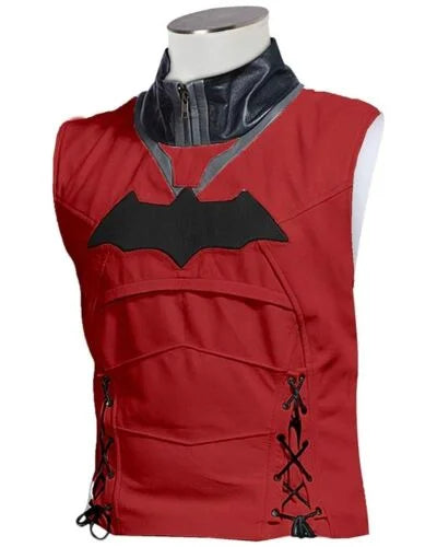 Red Hooded Batman Arkham Knight Game Halloween Costume Cosplay Leather Jacket and Vest