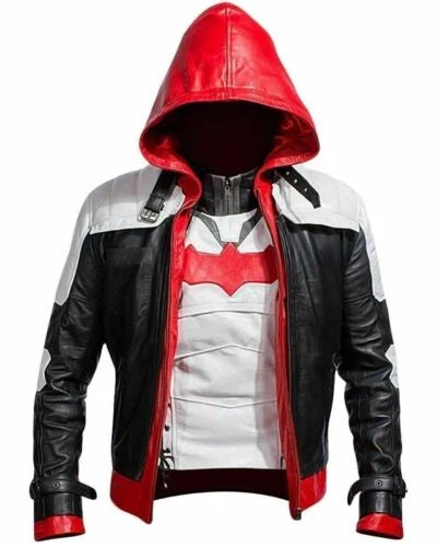 Red Hooded Batman Arkham Knight Game Halloween Costume Cosplay Leather Jacket and Vest