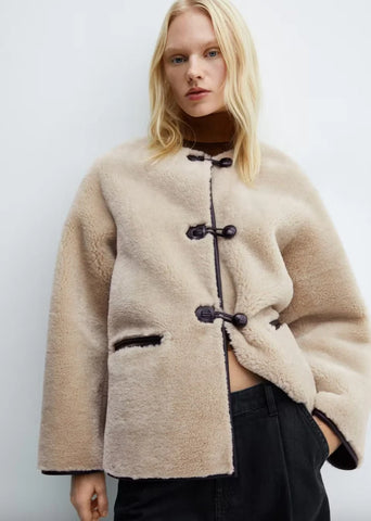 Classic Beige Womens Shearling Jacket