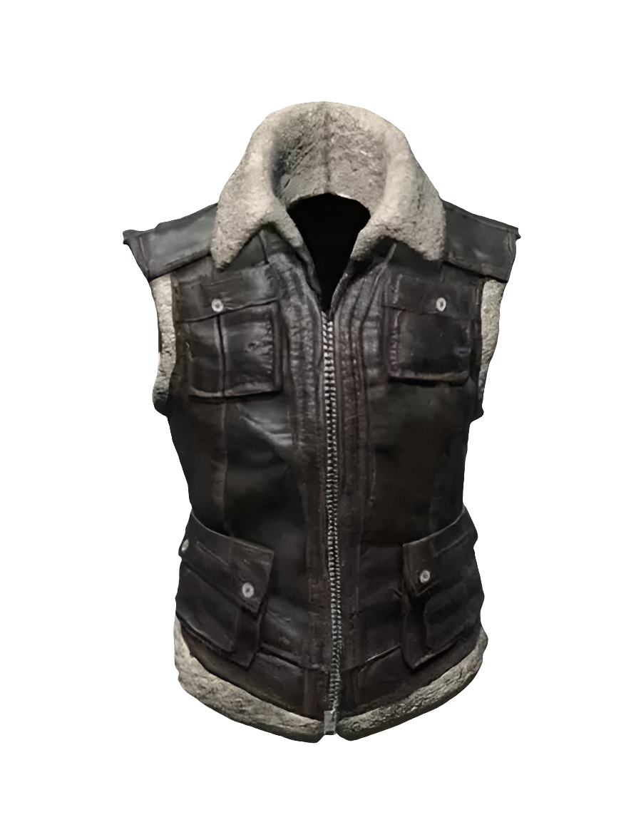 PUBG Biker Shearling Fur Leather Vest