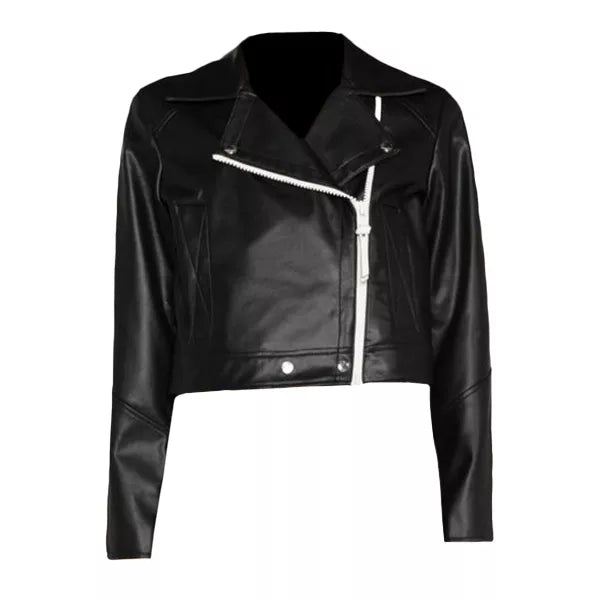 Women's Biker Black Leather Cropped Jacket | Cropped Leather Jacket Women